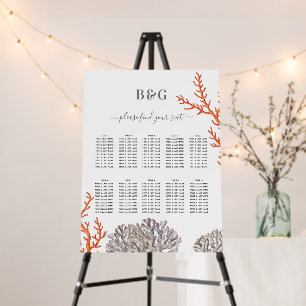 Coral Watercolor Beach Wedding Seating Chart Foam Board