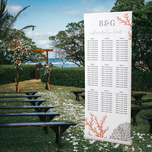 Coral Watercolor Beach Wedding Seating Chart Retractable Banner