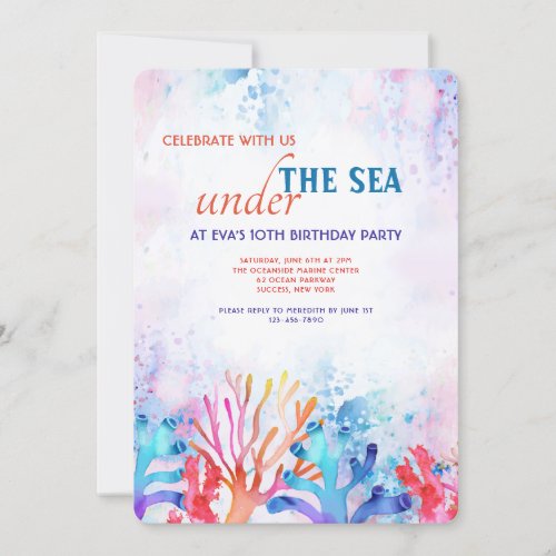 Coral Watercolor Birthday Party Invitation