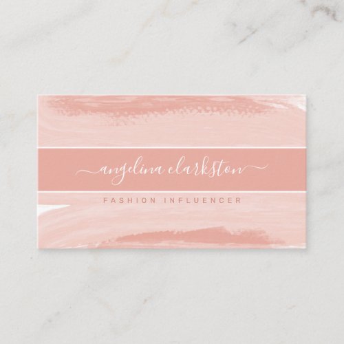Coral Watercolor Brush Strokes Modern Calligraphy Business Card