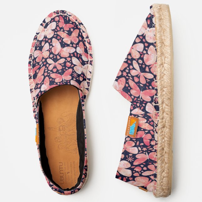 Coral Watercolor Butterflies Dark Espadrilles (Side)