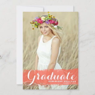 Coral Watercolor Class of 2025 Photo Graduation Announcement