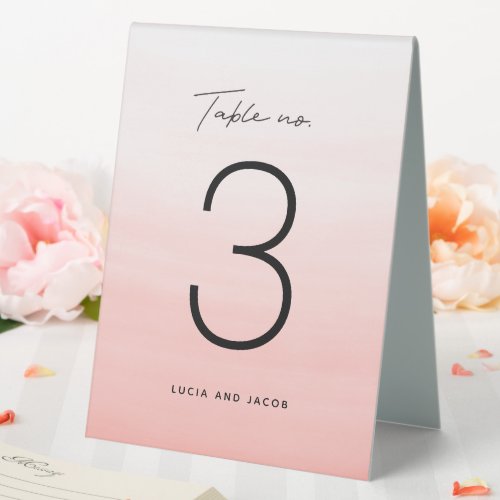 Coral watercolor destination wedding table number table tent sign