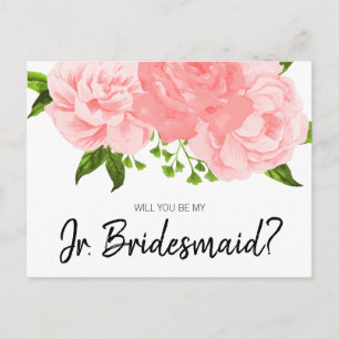 Coral Watercolor Floral Be My Jr. Bridesmaid Card