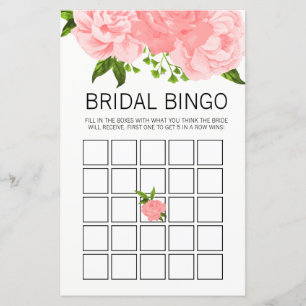 Coral Watercolor Floral Bridal Shower Bingo Game