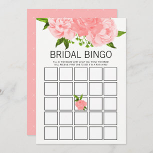 Coral Watercolor Floral Bridal Shower Bingo Game Invitation