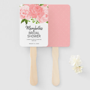 Coral Watercolor Floral Bridal Shower Hand Fan