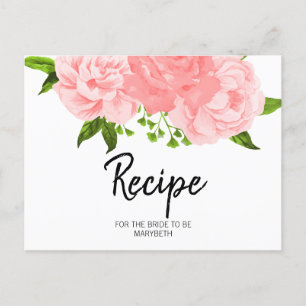 Coral Watercolor Floral Bridal Shower Recipe Card