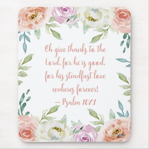 Coral Watercolor Floral Psalms Bible Verse Girly Mouse Pad