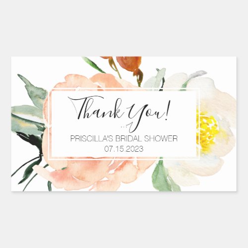 Coral Watercolor Flowers Bridal Shower Thank You Rectangular Sticker