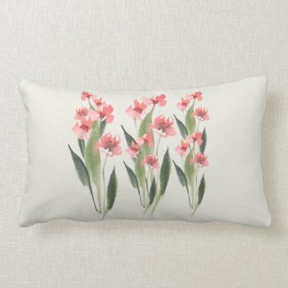 Coral Watercolor Flowers Eggshell Lumbar Pillow