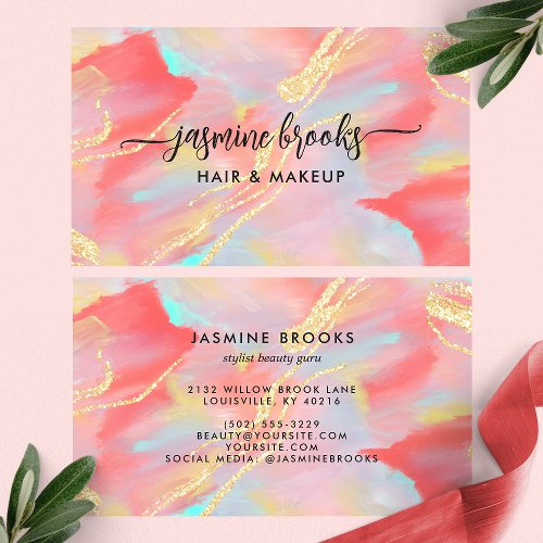 Custom Business Cards 13 Coral Watercolor Gold Glitter Business Card