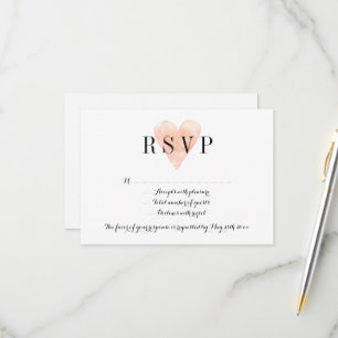 Coral watercolor heart RSVP wedding response cards