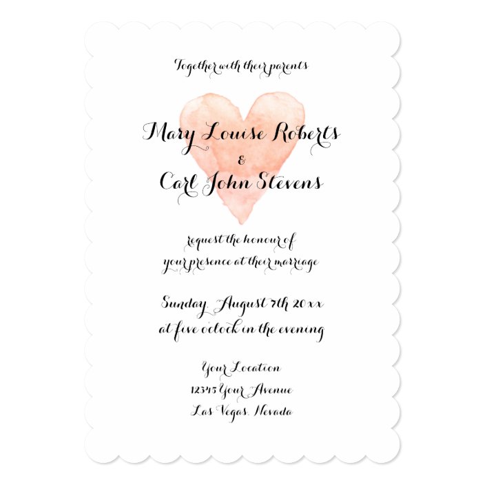 Coral Watercolor Heart Wedding Invitation Template Zazzle Com