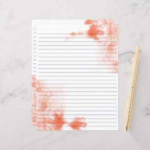 Coral Watercolor lined stationery paper