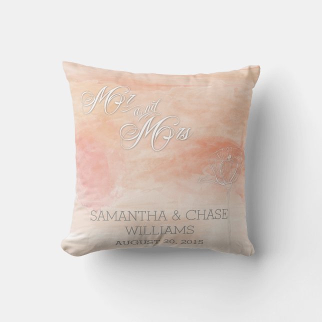 CORAL WATERCOLOR MODERN WEDDING THROW PILLOW (Front)