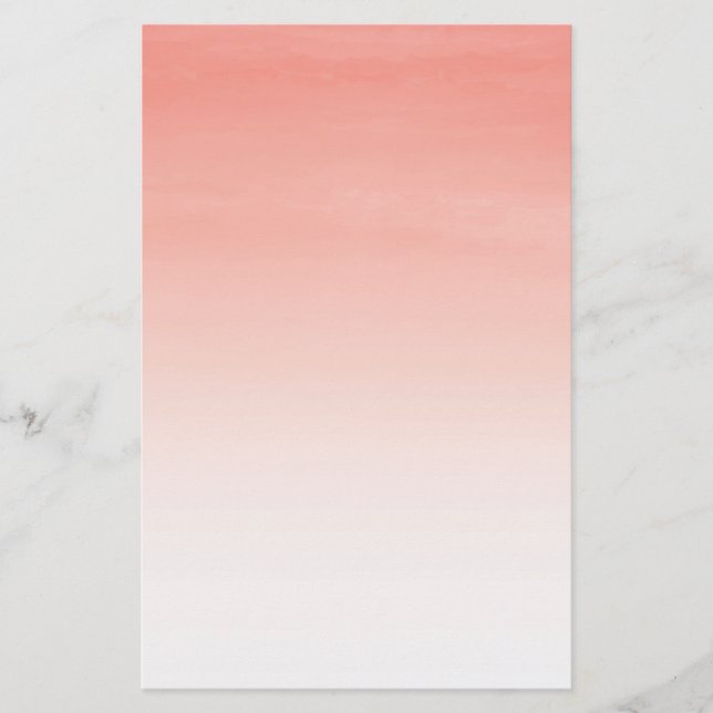 Coral Watercolor Ombre Stationery Sheets (Front)
