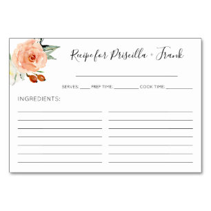 Coral Watercolor Peony Wedding Shower Recipe Card