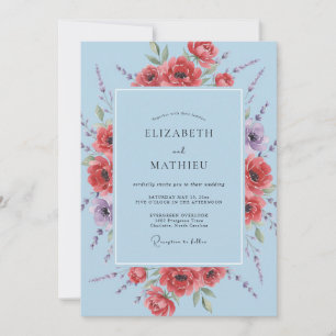 Coral Watercolor Poppy Wedding Invitation