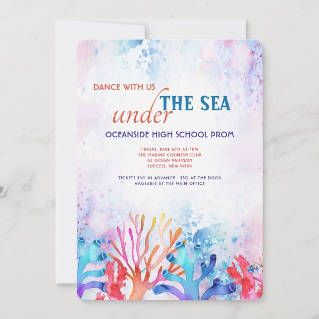 Coral Watercolor Prom Invitation (Front)