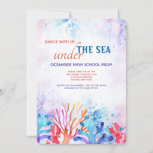 Coral Watercolor Prom Invitation