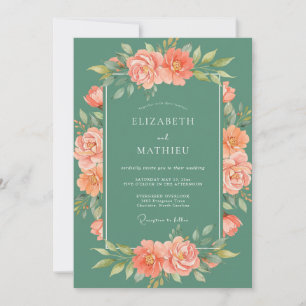 Coral Watercolor Ranunculus Wedding Invitation