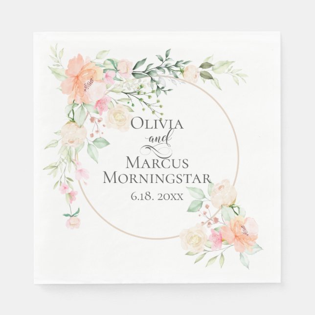 Coral Watercolor Spring Flower Bouquet Napkins (Front)