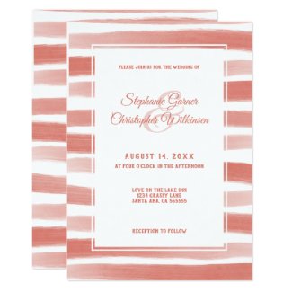 Coral Stripes Modern Wedding Invitation