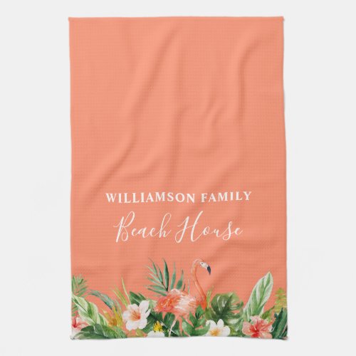 Coral Watercolor Tropical Floral Beach House Kitchen Towel