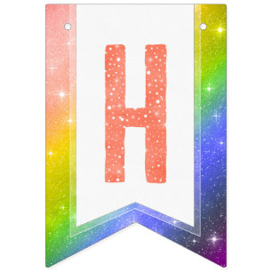 Coral Watercolor Typography Happy Birthday Rainbow Bunting Flags