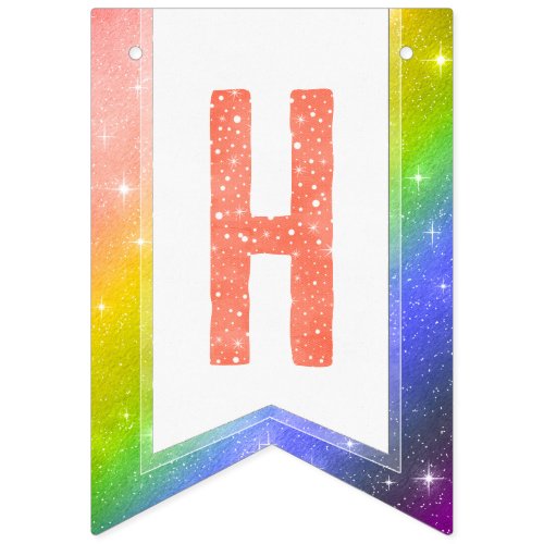 Coral Watercolor Typography Happy Birthday Rainbow Bunting Flags