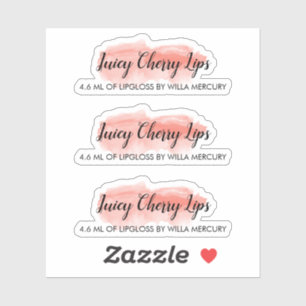 Coral Watercolor Wash Cute Script Lip Gloss Makeup Sticker