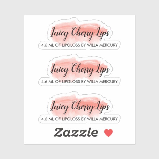 Coral Watercolor Wash Cute Script Lip Gloss Makeup Sticker (Sheet)