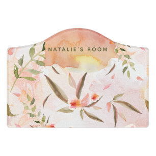 Coral Watercolor Wash Gentle Falling Flower Petals Door Sign