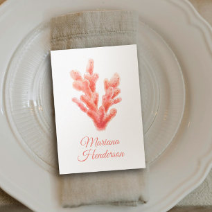 Coral watercolor wedding one sided art guest card