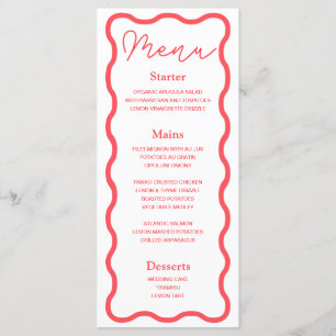 Coral Wavy Retro Wedding  Menu