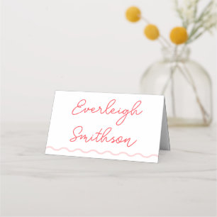 Coral Wavy Retro Wedding Place Card