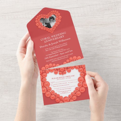 Coral wedding anniversary 35 years party event all in one invitation