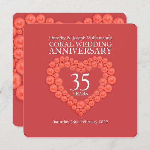 Coral wedding anniversary 35 years party invites