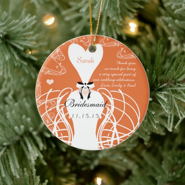 Coral Wedding Gown Bridesmaid Wedding Christmas Ceramic Ornament (Tree)