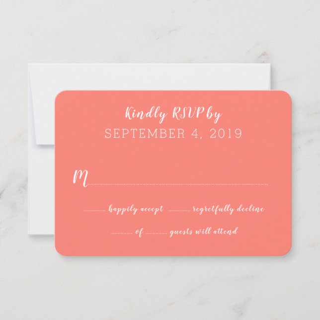 Coral Wedding Guest Count RSVP Card (Front)