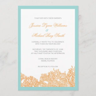 Coral Wedding Invitation For Seaside Wedding