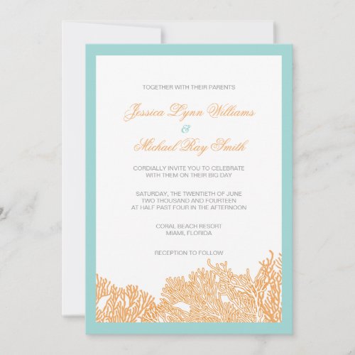 Coral Wedding Invitation For Seaside Wedding