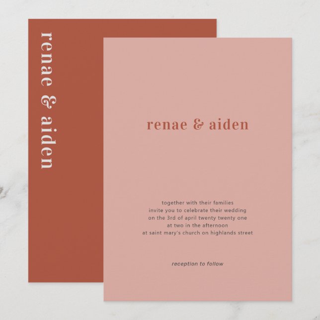 Coral wedding invitation, rust wedding invitation (Front/Back)