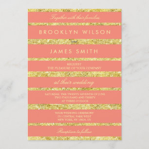 Coral Wedding Invitations With Gold Foil Effect