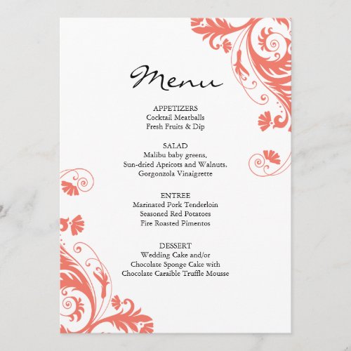 Coral Wedding Menu