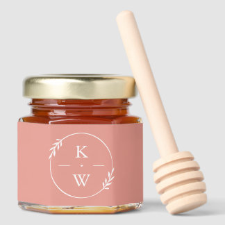Coral Wedding Monogram Honey Jar Favors