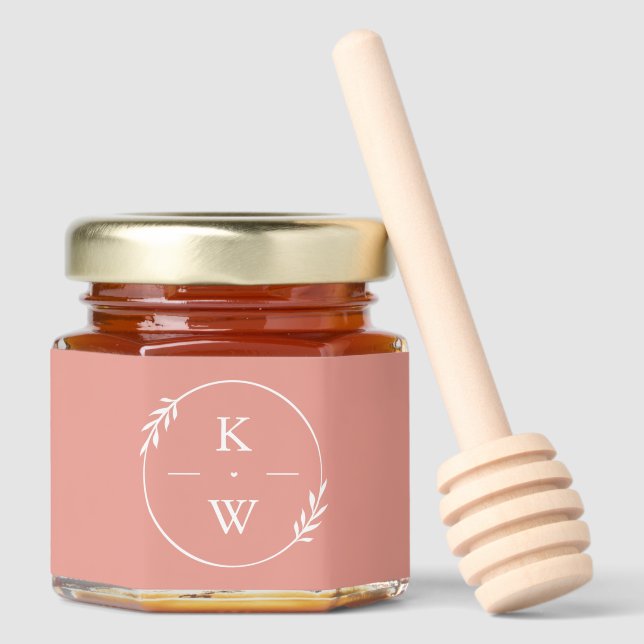 Coral Wedding Monogram Honey Jar Favors (Front)