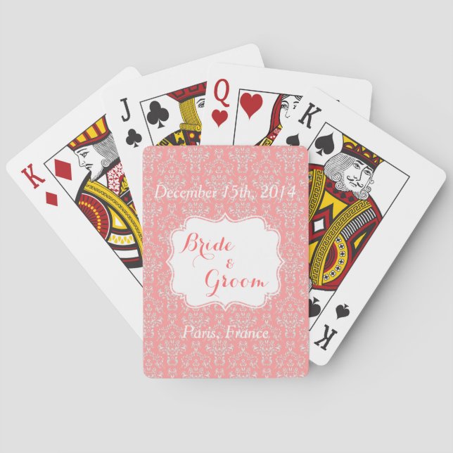 Coral Wedding Party Favor Playing Cards (Back)