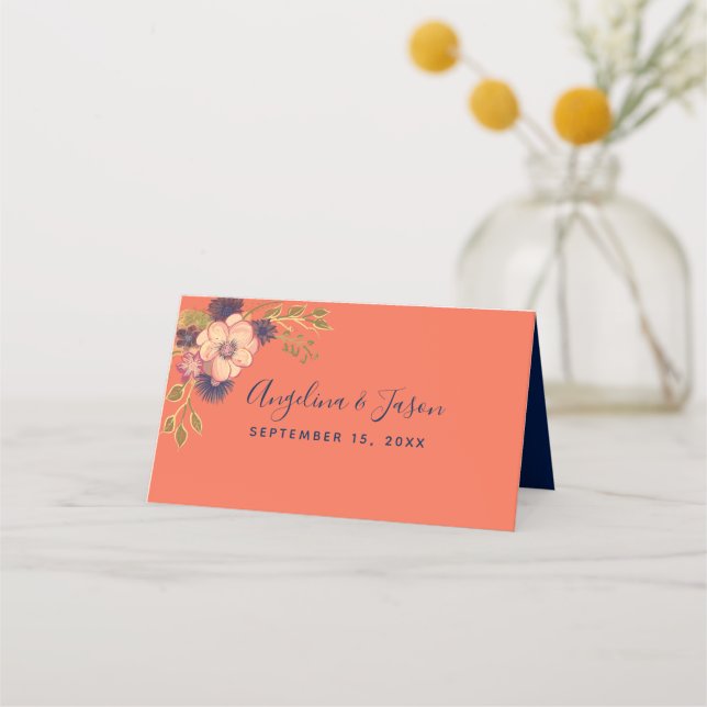 Coral Wedding Place Card (Back)